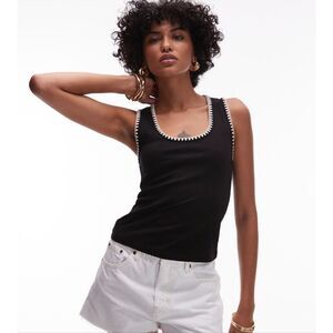 Mango Contrast Whipstitch Trim Tank Top in Black S